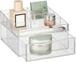 mDesign Plastic Divided Makeup Organizer Holder Bin with Front Drawer for Bathroom Vanity, Countertop Storage - Cosmetic Organization Holds Palettes, Brushes, Accessories - Cadi Collection - Clear