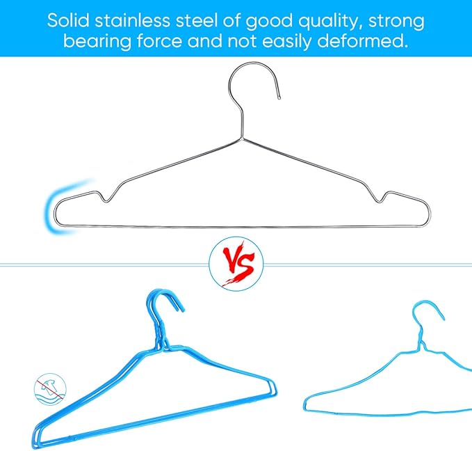 Fayleeko Stainless Steel Wire Hangers - 50 Pack Heavy Duty, Space Saving 16.5 inch Ultra Thin Coat Hangers