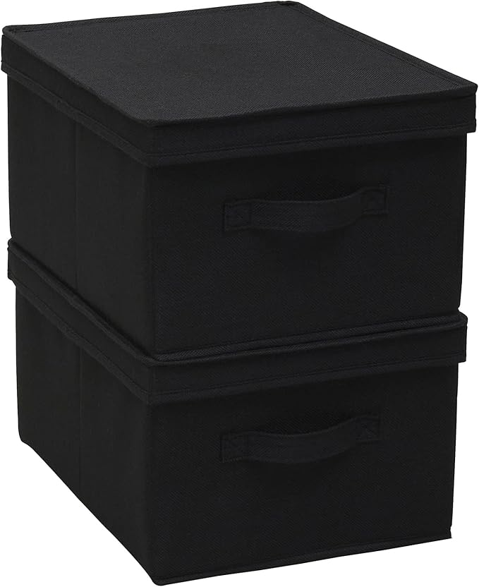 Household Essentials Large Fabric Storage Box With Lid Box, Black, Set of 2