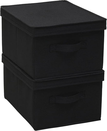 Household Essentials Large Fabric Storage Box With Lid Box, Black, Set of 2