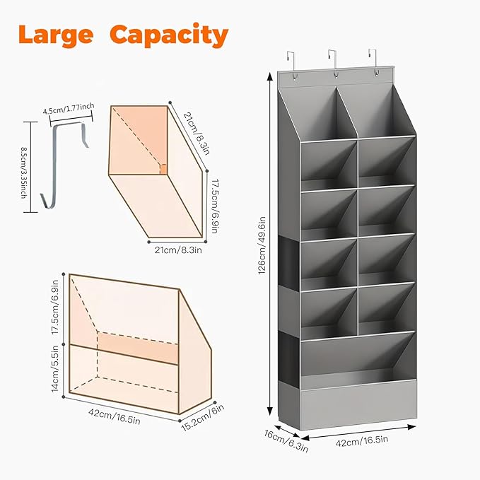 over the Door Shoe Organizer, Hanging Shoe Organizer with 15 Large Deep Pockets, Narrow Shoe Rack for Door Hanging Boots Storage, Dorm Room Essentials, Grey 11 Grid