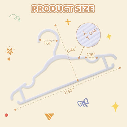 Baby Hangers 100 Pack 11.97 Inch Kids Clothes Hangers Plastic Infant Hangers for Closet Children & Teenager Clothing Pants Coats Skirts (White)