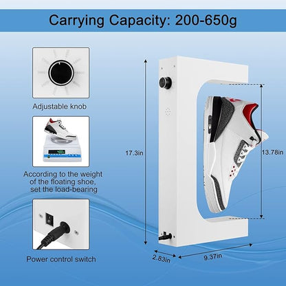 UVEHAS Levitating Shoe Display Magnetic Levitation Sneaker Stand with LED Light, Rotating Floating Holder Rack for Shoes Collectors Advertising Exhibition Shoe Store Show Home Decoration, White