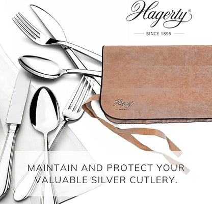 Hagerty Silver Guard Cutlery Roll - 43.5 x 45 cm, Tan, 12 Compartments, Anti-Tarnish Fabric, Silver Cutlery Storage, Kitchen Storage, Silverware Preservation