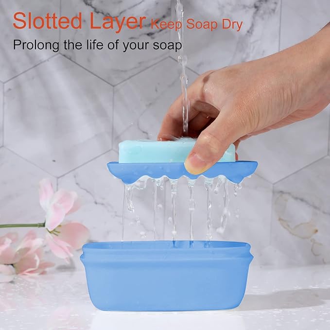 Quatish 2 Pack Travel Soap Container, Portable Soap Holder with Lid, Travel Bar Soap Holder, Soap Case for Camping Gym Travel, Soap Box for Bathroom,Denimblue