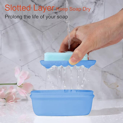 Quatish 2 Pack Travel Soap Container, Portable Soap Holder with Lid, Travel Bar Soap Holder, Soap Case for Camping Gym Travel, Soap Box for Bathroom,Denimblue