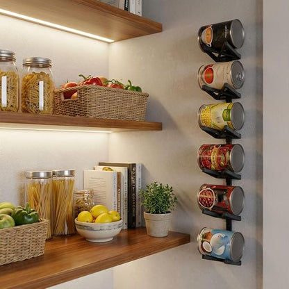 Wall-Mounted Vertical Can Rack Organizer - Holder for Standard 14–16 oz Cans, Space Saving Pantry Storage System for Walls (2PC)