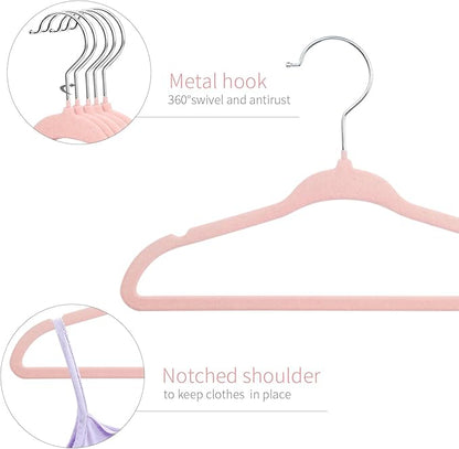 ManGotree Baby Hangers, Childrens Hanger Kids Coat Hangers with Ultra Thin & Non-Slip Design 15 Pack (Light Pink)