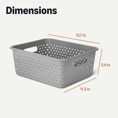 Amazon Basics Decorative BPA-Free Plastic Storage Baskets, 13.66 x 11.34 x 5.39, Grey, Pack of 4