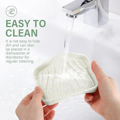 Silicone Soap Dish with Drain, SAISN Kitchen Soap Tray for Shower 2 Pack Self Draining Soap Dish Soft Bathroom Soap Holder for Kitchen Sink Flexible Portable Soap Saver, Beige