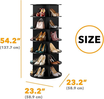 SpaceAid Black 6-Tier Spinning Rotating Shoe Rack Organizer, Shoe Display Tower Lazy Susan, Revolving Shoes Rack StorageOrganization, 360 Vertical Bags Holder Rotate Organizer