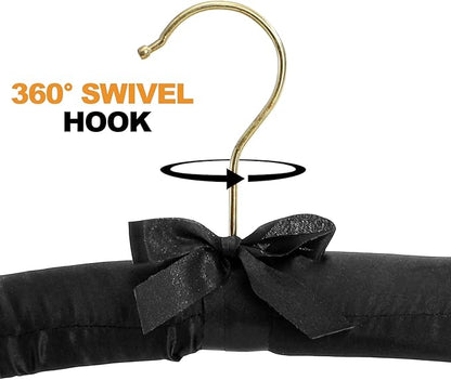 Tosnail 12 Pack Satin Padded Hangers, Foam Padded Dress Hanger with Gold Hook - Black