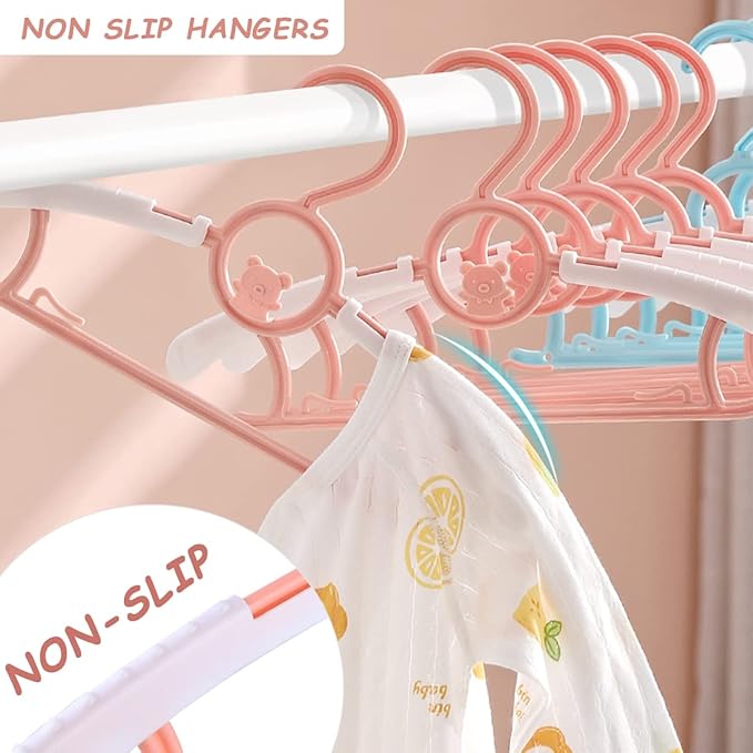 Baby Hangers for Nursery Closet 60 Pack Plastic Kids Clothes Hanger Space Saving Non Slip Extendable Toddler 11-14” Adjustable Hangers Heavy Duty Clothing Infant Hanger Bulk, Mixed Color