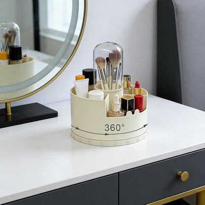 360 Rotating Makeup Organizer, Covered Makeup Brush Holder for Vanity, Make Up Brush Storage Box with Lid, Clear Dustproof Beauty Brushes Holder