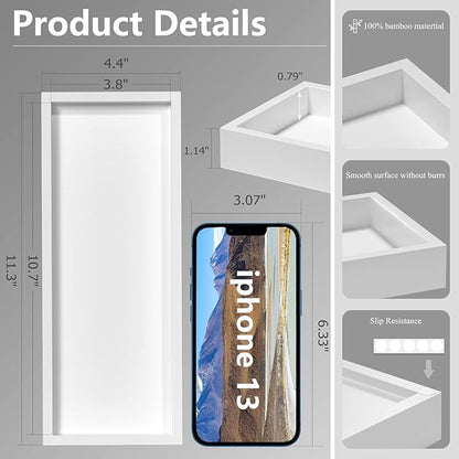 Bathroom Vanity Tray for Counter Bamboo Bathroom Decorative Tray, Dresser Top Perfume Tray for Home Decoration 11.3” L x 4.4” W x 1.14” H （White）