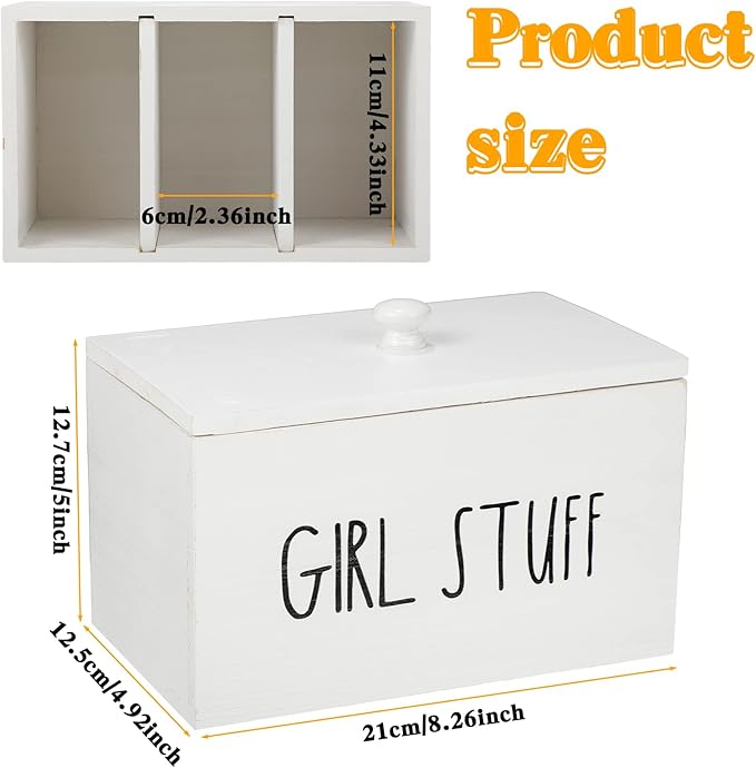Tampon Holder for Bathroom with Movable Dividers Shark Tampon Storage Container Week with Lid Farmhouse Pad Container Box Feminine Product Organizer Girl Stuff Box for Bathroom(Blank Style)