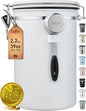 Veken Coffee Canister, 39OZ Large, Airtight Stainless Steel Food Storage Container for 2.2lbs Coffee Beans, Ground, Sugar, Tea, Flour, Cereal, Kitchen Bar Accessories with Date Tracker & Scoop, White