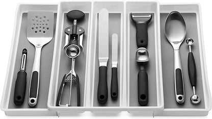 Expandable Utensil Tray Drawer Organizer, 5 Compartment Adjustable Serving Utensils Holder, Multi-Purpose Storage for Kitchen, Office, Bathroom Supplies