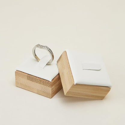 Coward Bamboo 6 Pcs Rings Display Stand, Ring Jewelry Holder Organizer Drawer Storage (White PU)
