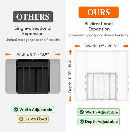 Lifewit Silverware Drawer Organizer, Expandable Utensil Tray for Kitchen, BPA Free Flatware and Cutlery Holder, Adjustable Plastic Storage for Spoons Forks Knives, 5-8 Slots, White