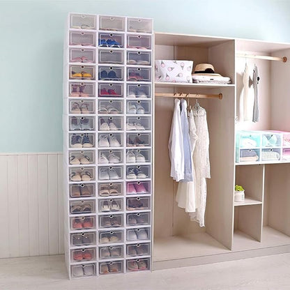 Foldable Shoe Box, 20/24Pcs Stackable Plastic Clear Shoe Storage Box,Storage Bins Shoe Container Home Organizer Rack Stack (20Pcs)
