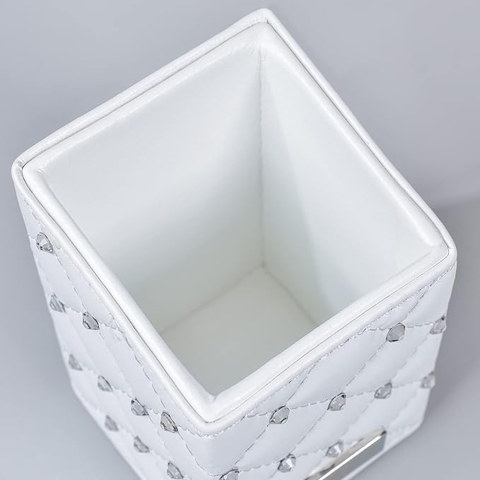 LORYP Makeup Brush Holder Crystal Brushes Cup White PU Make up Brush Case Bag Storage for Women (White-Large)