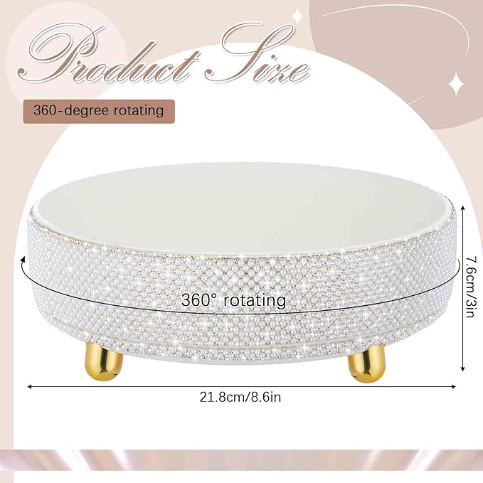 Honeydak White Bling Perfume Makeup Organizer Bling Mother's Day Nurse Day Gifts for Women Bathroom Organizers and Storage 360 Rotating Makeup Organizer for Countertop(Pearl)
