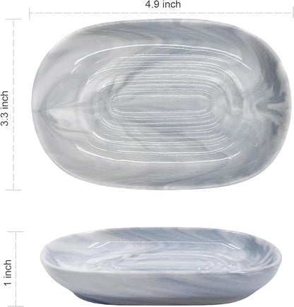 Ceramic Marble Pattern Soap Dish, Textured Raised Soap Saver Tray for Shower Bathroom Kitchen Sink Vanity, Easy to Clean Multi-Use Holder for Bar Soap Jewelry Rings Keys, Grey (1 Pack)