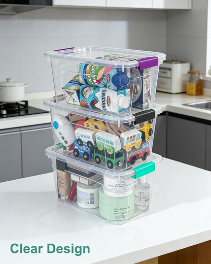 Storage Bins with Lids 6 Pack Clear Storage Containers, 7 Quart Stackable Plastic Containers with Secure Black Buckle Latch, Durable Storage Box Organizer for Pantry, Closet, Office & Classroom
