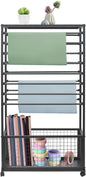 16-Tier Double-Sided Ribbon Holder Organizer Rack with Storage Basket & Wheels, Multifunctional Flower Wrapping Paper Display Stand for Craft Rooms, Flower Shops (Black, 31.5''W x 12.6''D x 59.06''H)