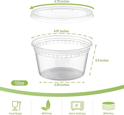 AOZITA 32 Sets 12 oz Plastic Deli Food Containers With Lids, Airtight Food Storage Containers, Freezer/Dishwasher/Microwave Safe, Soup Containers For Takeout Meal Prep Storage