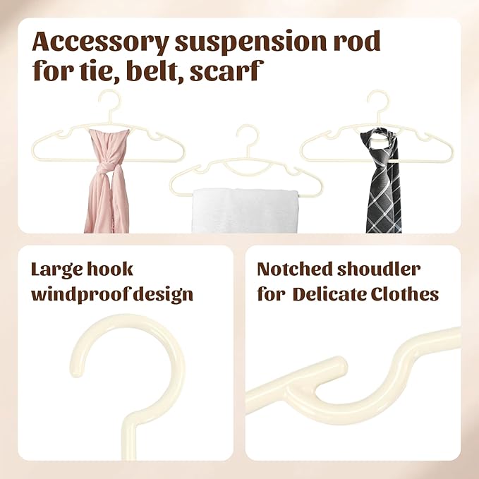 30 Pack Heavy Duty Plastic Hangers, Thick Strong Plastic Clothes Hangers for Coat Jacket and Shirt, Space Saving Clothes Hangers with Shoulder Grooves for Tank Top, Blouses, Strappy Dresses (Beige)
