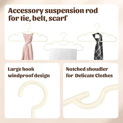 30 Pack Heavy Duty Plastic Hangers, Thick Strong Plastic Clothes Hangers for Coat Jacket and Shirt, Space Saving Clothes Hangers with Shoulder Grooves for Tank Top, Blouses, Strappy Dresses (Beige)