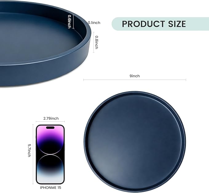 2 Pack 9" Bathroom and Vanity Tray, ABS Bathroom Counter Organizer, Coffee Table Decor for Perfume, Candles, Keys &More. Kitchen Countertop Organizer, Decorative Tray Soap Holder, Blue