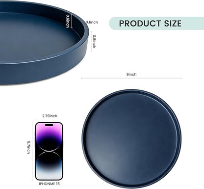 2 Pack 9" Bathroom and Vanity Tray, ABS Bathroom Counter Organizer, Coffee Table Decor for Perfume, Candles, Keys &More. Kitchen Countertop Organizer, Decorative Tray Soap Holder, Blue