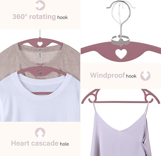 Velvet Hangers 50 Pack: Felt Clothes Hangers Heavy Duty Shirt Sweater Hangers No Shoulder Bump Non Slip Slim Thin Coat Hangers for Closet - Pink Multi
