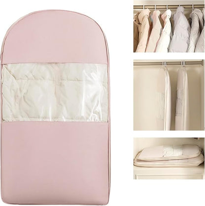 Space Saving Hangable Garment Bag with Self Compression Zipper - Organizer for Closet(Pink，S)