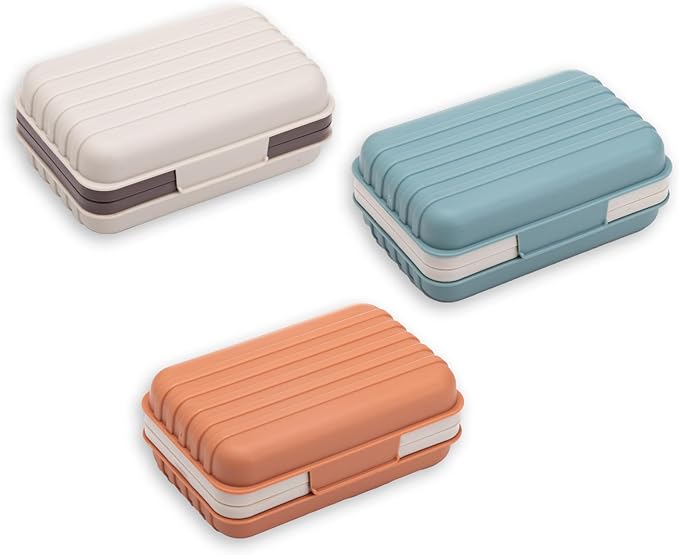 XJMWXHFC 3Pcs Travel Soap Containers with Lid, Portable Draining Soap Bar Holder for Traveling, Camping, Outdoor, Gym, Bathroom, Home (Blue, White, Brown)