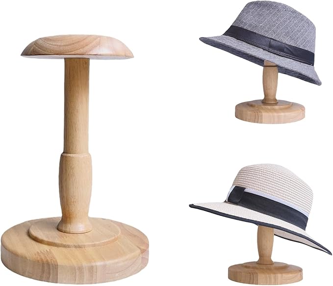 CHADWICK Vintage Style Hat Rack Stand, Light Wooden Hat Display Stand, Cap Organizer and Wig Holder Display Rack for Closet, Home Decor