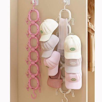 Hat Organizer Storage for Baseball Caps Hat Rack Small Space Organization for Wall and Cloeset Multi-Functional Hanger Hold up to 12 Hats 6 Scarf for Closet Door Bedroom (White - 6 Loops)