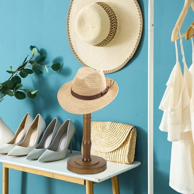 AHANDMAKER Wood Tabletop Hat Rack Vintage Dome Shaped Hat Holder Display Stand, Cap Organizer and Display Rack for Fedora, Sun Hats, Straw Hats, Caps, Wig, Brown 13.23 x 6.3 Inch