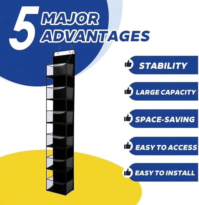 6-Tier Over The Door Hanging Organizer - Multi-Purpose Closet Storage Shelf for Bathroom, Bedroom, Nursery, Pantry(Black)