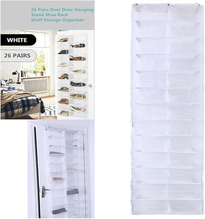 CHILDWEET 2pcs over The Door Shoe Organizer 26 Pockets White Hanging Shoe Storage Bag for Closet Space-saving for Home and Entryway