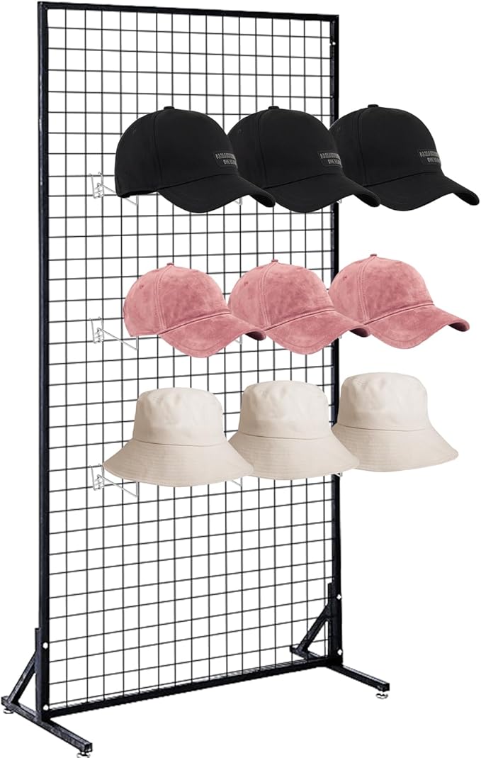 Hat Displayer for Gridwall, 6PCS Hat Hanger Gridwall Hooks Metal Hat Holder Wall Mounted Gridwall Hat Helmet Rack Hat Display Shelves Organizer Grid Plate Hook for Cowboy Hat Cap Wigs