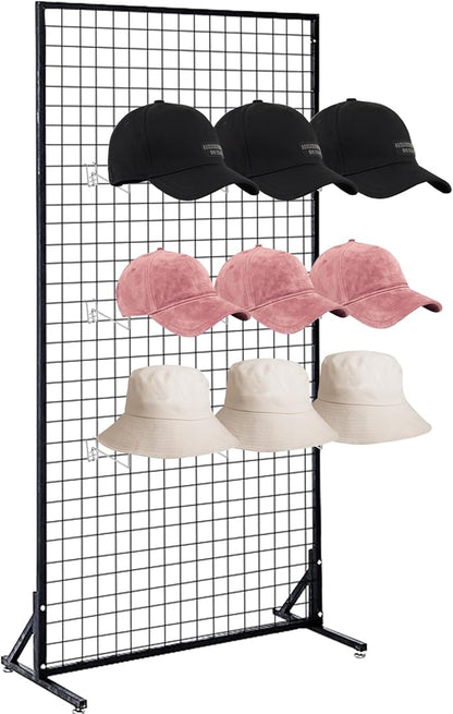Hat Displayer for Gridwall, 6PCS Hat Hanger Gridwall Hooks Metal Hat Holder Wall Mounted Gridwall Hat Helmet Rack Hat Display Shelves Organizer Grid Plate Hook for Cowboy Hat Cap Wigs