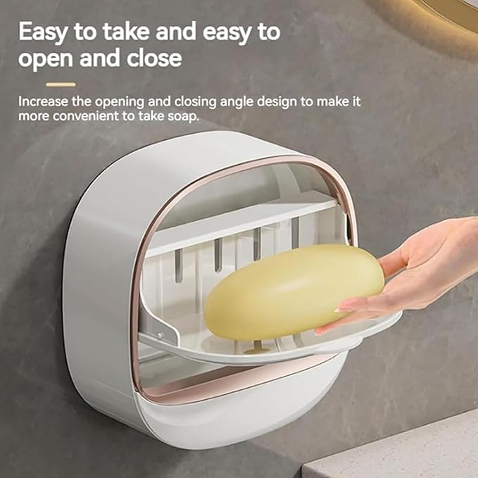 Soap Holder Dish Shower, Bar Soap Holder with Drainage, Self Draining Soap Holder, Wall Mounted Soap Box Tray Container for Bathroom, Bathtub Kitchen Sink (2PCS White+Cream)