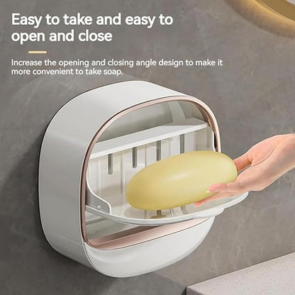Soap Holder Dish Shower, Bar Soap Holder with Drainage, Self Draining Soap Holder, Wall Mounted Soap Box Tray Container for Bathroom, Bathtub Kitchen Sink (2PCS White+Cream)