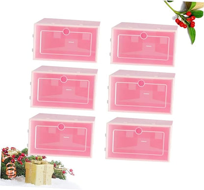 6pcs Stackable Transparent Shoe Storage Box Thicken Plastic Shoe Organizer for Closet Pink for Organizing Sneakers and Footwear