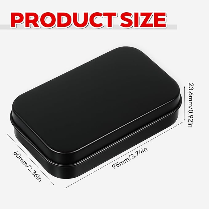 2 Pack Metal Rectangular Empty Tin Box, Hinged Tins Tin Containers with Lid Mini Portable Small Storage Container Kit for Home Storage 3.74x2.36x0.82 Inch(Black)