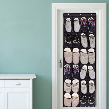 24 - Pockets Non - Woven Hanging Shoe Storage Bag, Over The Door Organizer, Large Capacity Wall Mount Shoe Rack with Metal Hooks for Home Closet Entryway